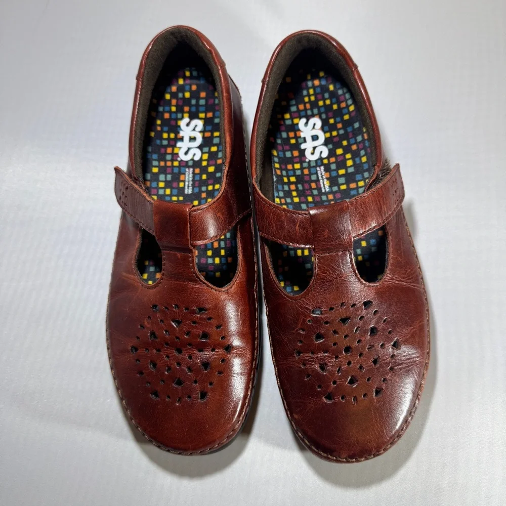 SAS Mary Jane Brown Leather 7.5 Academia Lolita US Tripad Comfort Shoes Y2K 90s - Picture 3 of 13